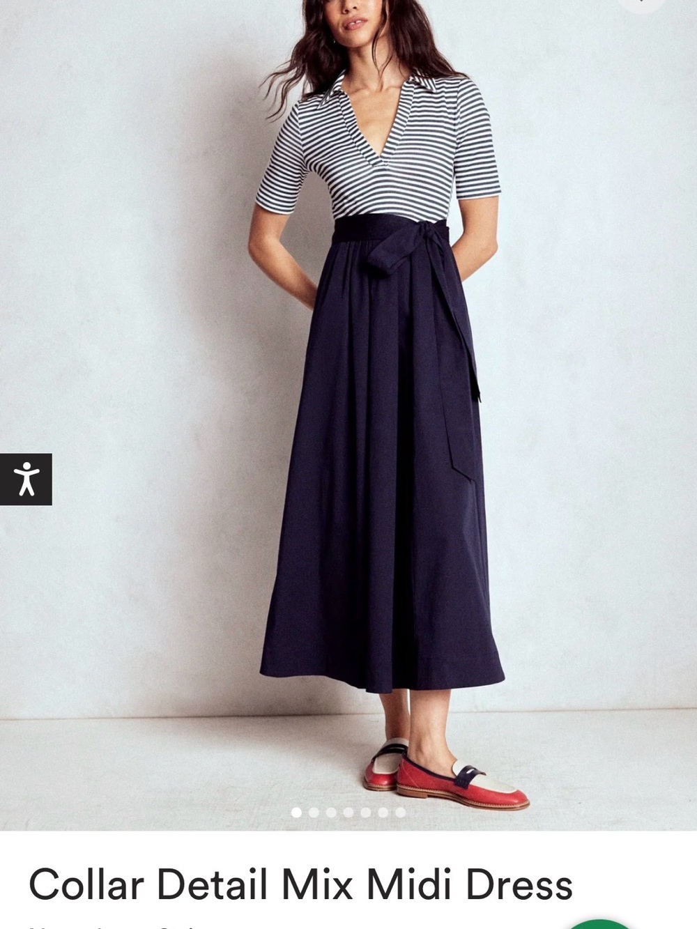 Boden Striped Top Navy Midi Dress with Waist Tie